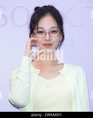 Seoul, South Korea. 29th Mar, 2024. South Korean rapper BIBI, attends a photocall for the Maison Kitsune Baby Fox collection launching event in Seoul, South Korea on March 29, 2024. (Photo by: Lee Young-ho/Sipa USA) Credit: Sipa USA/Alamy Live News Stock Photo