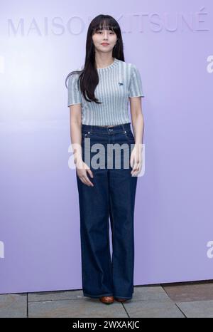 Seoul, South Korea. 29th Mar, 2024. South Korean actress Kim So-hyun, attends a photocall for the Maison Kitsune Baby Fox collection launching event in Seoul, South Korea on March 29, 2024. (Photo by: Lee Young-ho/Sipa USA) Credit: Sipa USA/Alamy Live News Stock Photo