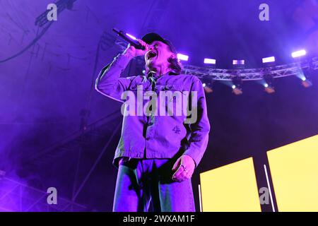 Neck Deep performing at Alexandra Palace LONDON, ENGLAND - MARCH 28: Ben Barlow of Neck Deep performing at Alexandra Palace on March 28, 2024 in London, England. CAP/MAR MAR/ Great Britain Copyright: xMartinxHarris/CapitalxPicturesx Stock Photo