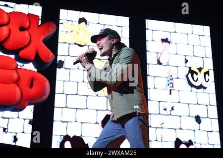 Neck Deep performing at Alexandra Palace LONDON, ENGLAND - MARCH 28: Ben Barlow of Neck Deep performing at Alexandra Palace on March 28, 2024 in London, England. CAP/MAR MAR/ Great Britain Copyright: xMartinxHarris/CapitalxPicturesx Stock Photo