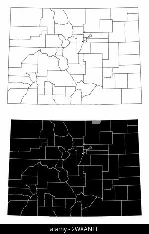 The black and white administrative maps of Colorado State, USA Stock Vector