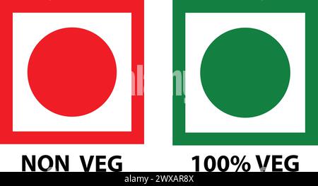 vegetarian sign, Veg logo, Veg symbol, Green color veg sign, Non vegetarian sign, Nonveg logo, NonVeg symbol Stock Vector