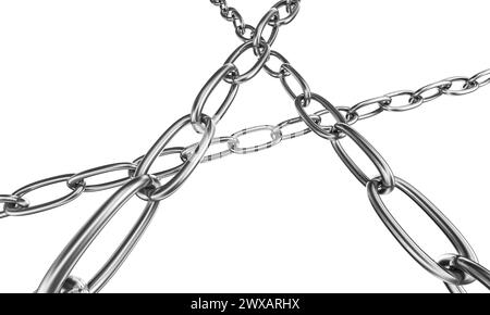 Strained chains from silver metal. Security and power concepts. Isolated on white background Stock Photo
