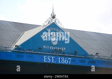 Hillsborough Stadium, Sheffield, England - 29th March 2024 General view of the ground - before the game Sheffield Wednesday v Swansea City, EFL Championship, 2023/24, Hillsborough Stadium, Sheffield, England - 29th March 2024  Credit: Arthur Haigh/WhiteRosePhotos/Alamy Live News Stock Photo