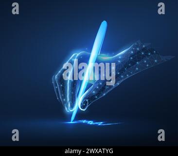 Digital hand with pan and signature. Digital signature, E-contract Stock Vector