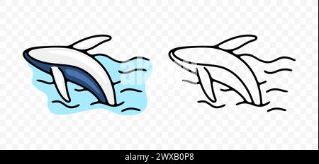 Humpback whale or blue whale jumps out of the water, graphic design. Animals, fish, ecosystem, ocean and sea with waves, vector design Stock Vector