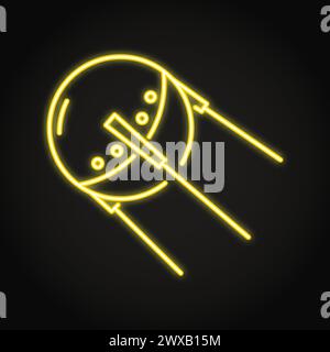 Soviet artificial satellite neon icon. Sputnik space ship symbol. Vector illustration. Stock Vector