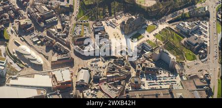 An aerial view of Rochdale town centre, Greater Manchester, northern England, UK showing new developments and investment Stock Photo