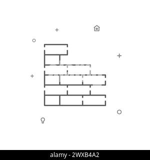 Broken wall simple vector line icon. Symbol, pictogram, sign isolated on white background. Editable stroke. Adjust line weight. Stock Vector