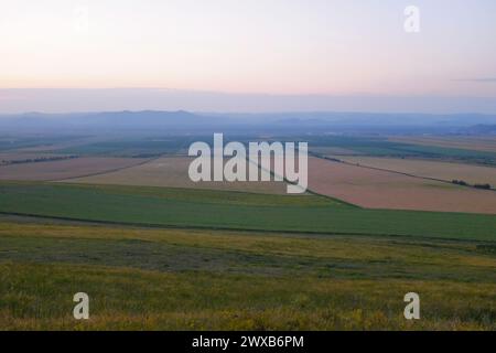 Drone view of farm fields  in Inner Mongolias in China Stock Photo
