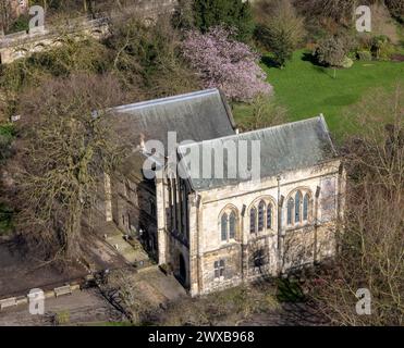 aerial view of the  Old Palace in the city of York, North Yorkshire, England, also known as the Minster Library in Dean's Park, Stock Photo
