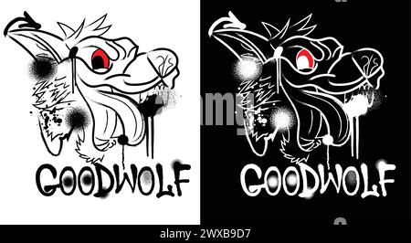 graffiti wolf illustration, streetwear graffiti Wolf, street style graffiti Art Stock Vector