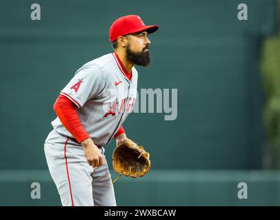 Baltimore, Maryland, USA. 28th Mar, 2024. Los Angeles Angels third baseman Anthony Rendon (6) during the opening day game between the Los Angeles Angels and Baltimore Orioles played at Oriole Park at Camden Yards in Baltimore, Maryland. Cory Royster/Cal Sport Media/Alamy Live News Stock Photo
