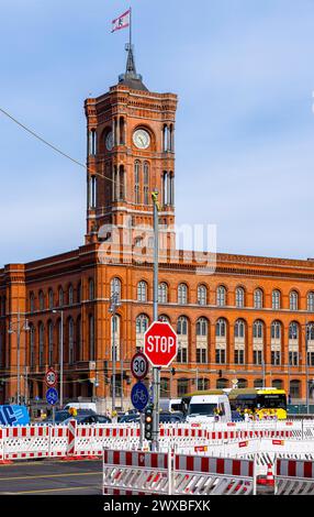 Major construction site on Muehlendamm and the area around the Rotes Rathaus, Berlin, Germany Stock Photo