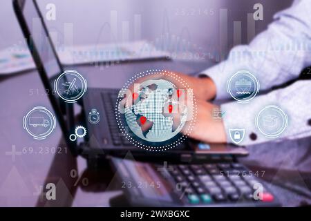 businessman analyzes international logistics data Stock Photo