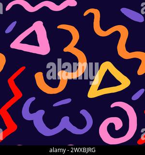 vector hand drawn doodle seamless pattern with cute squiggles, triangles and stripes. Creative minimalist style art background for children or trendy Stock Vector