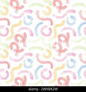 Cute colorful line brush crayon  seamless pattern with squiggle. Creative minimalist style art background for children or trendy design with basic sha Stock Vector