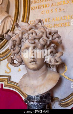 Rome, Italy - 20 August 2023: Capitoline museum, bust of Medusa by Gian Lorenzo Bernini, 1648 - marble Stock Photo