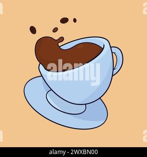 Fresh Morning Coffee Vector Illustration Icon Coffee Spills from Cup Icon Vector Fresh Office Boss Cup of Coffee with Beans Stock Vector