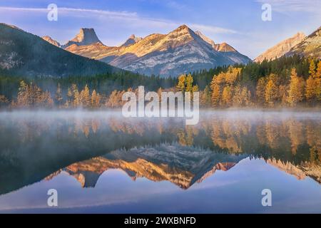 Misty Morning In The Fall Mountains Stock Photo