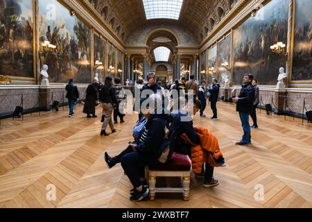 Interior of the impressive Palace of Versailles, French castle and historic monument.  The Gallery of Battles in the Museum of the History of France. Stock Photo