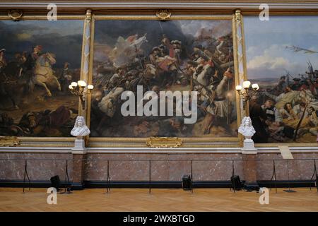 Interior of the impressive Palace of Versailles, French castle and historic monument.  The Gallery of Battles in the Museum of the History of France. Stock Photo