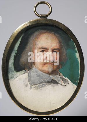 Portrait of Thomas Hobbes.   Watercolor on vellum in a gilt metal frame by Samuel Cooper 1660 Stock Photo