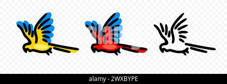 Ara parrot, macaw parrot or parrot macaw in flight, graphic design. Bird, animal, popinjay, poll-parrot or parakeet, vector design and illustration Stock Vector