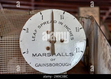 Sao Miguel, Azores, Portugal; June, 06,2022;Old meter in inches to control the size of the tea leaves of the old Gorreana Tea factory machines Stock Photo