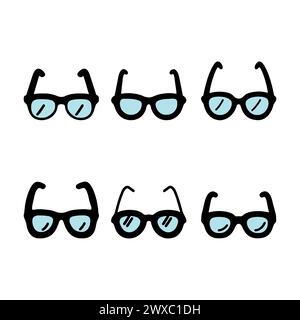 GLASSES WITH BLACK FRAMES AND LIGHT BLUE LENSES Stock Vector