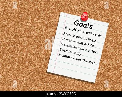 A Hand made cork board and notepaper with goals Stock Photo