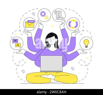 Woman with multitasking vector linear Stock Vector