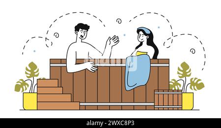 People with spa vector linear Stock Vector