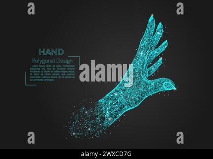 Abstract isolated image of human palm. Polygonal illustration looks like stars in the blask night sky in spase or flying glass shards. Digital design Stock Vector