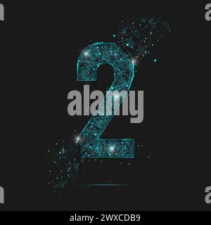 Abstract isolated blue image of a number two. Polygonal illustration looks like stars in the blask night sky in spase or flying glass shards. Digital Stock Vector