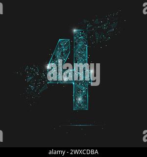 Abstract isolated blue image of a number four. Polygonal illustration looks like stars in the blask night sky in spase or flying glass shards. Digital Stock Vector