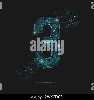 Abstract isolated blue image of a number three. Polygonal illustration looks like stars in the blask night sky in spase or flying glass shards Stock Vector