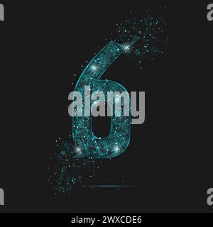 Abstract isolated blue image of a number six. Polygonal illustration looks like stars in the blask night sky in spase or flying glass shards. Digital Stock Vector