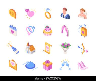 Vector Set of wedding related icons Stock Vector