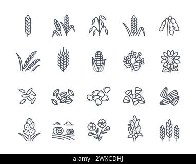 Vector Set of cereals linear icons Stock Vector