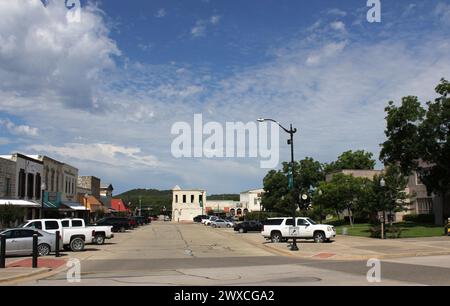 Burnet, TX - June 8, 2023: Historic Downtown Burnet Texas With Courthouse and Shops on Town Square. Burnet Texas Stock Photo