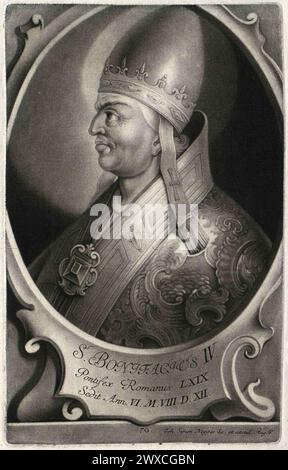 A 1580 engraving of Pope Boniface IV who was pontiff from AD608 to AD615. He was the 67th pope. Stock Photo