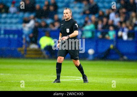 Hillsborough Stadium, Sheffield, England - 29th March 2024 Referee Geoff Eltringham - during the game Sheffield Wednesday v Swansea City, EFL Championship, 2023/24, Hillsborough Stadium, Sheffield, England - 29th March 2024  Credit: Arthur Haigh/WhiteRosePhotos/Alamy Live News Stock Photo