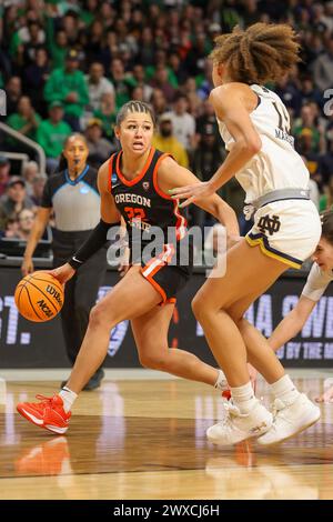 Albany, New York, USA. 29th Mar, 2024. Oregon State guard TALIA VON OELHOFFEN (22) looks for an open teammate during the 2024 NCAA Women's Basketball Tournament Albany 1 Regional semifinal at MVP Arena in Albany, N.Y. (Credit Image: © Scott Rausenberger/ZUMA Press Wire) EDITORIAL USAGE ONLY! Not for Commercial USAGE! Stock Photo