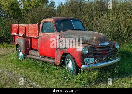 Abandoned red chev pick-up truck Stock Photo