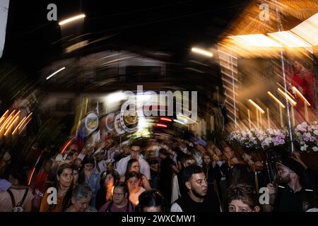 Medellin, Colombia. 28th Mar, 2024. Colombians celebrate the holy thursday with a night procession in Copacabana, northern of Medellin, Colombia, on March 28, 2024. Photo by: Juan J. Eraso/Long Visual Press Credit: Long Visual Press/Alamy Live News Stock Photo