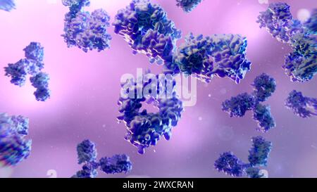 Illustration of antibodies, based on the 3D structure of human immunoglobulin G1 (IGG1). Stock Photo