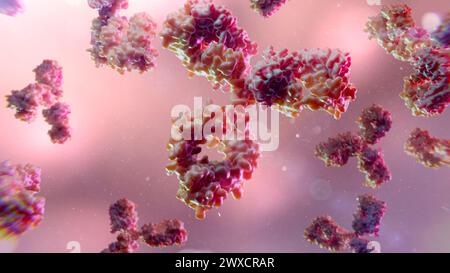 Illustration of antibodies, based on the 3D structure of human immunoglobulin G1 (IGG1). Stock Photo