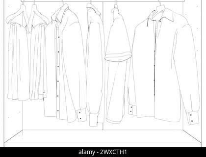 Outline of clothes on a hanger made of black lines isolated on a white ...