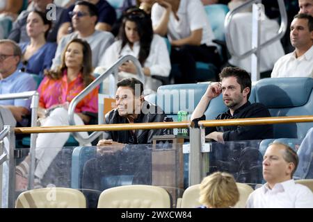 MIAMI GARDENS, FLORIDA - MARCH 29: Grigor Dimitrov of Bulgaria defeats Alexander Zverev of Germany during the Men's semifinal at Hard Rock Stadium on March 29, 2024 in Miami Gardens, Florida. People: Jordan Belfort (Wolf Of Wall Street) Credit: Storms Media Group/Alamy Live News Stock Photo